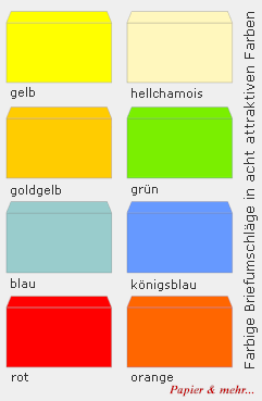 Farbige Umschläge in acht aktiven Farben und sechs Ausführungen