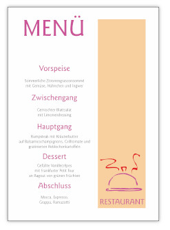 Menükarte auf vellus soft gedruckt