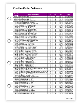 Produktliste auf reißfestem Papier gedruckt für Preislisten, die sehr häufig benutzt werden.