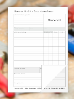 Mit AUTOKOPI SC gedruckte selbstdurchschreibende Formularsätze, wie Lieferscheine, Bauberichte usw.