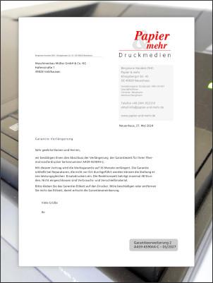 Briefbogen mit Garantieetikett