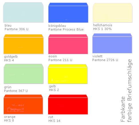 Die Farbkarte der Briefumschlagfarben